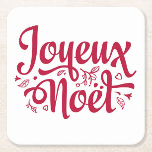 Joyeux Noel French Kerstgroet rood wit   Kartonnen Onderzetters