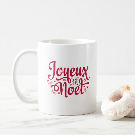 Joyeux Noel French Kerstgroet rood wit Koffiemok (Met donut)