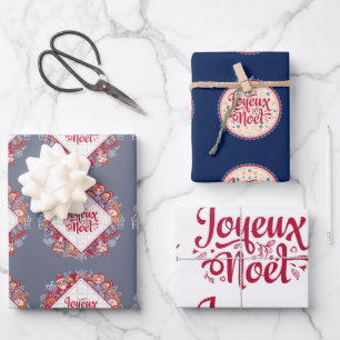 Joyeux Noel French Kerstgroet traditioneel Inpakpapier Vel