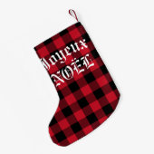 Joyeux Noel French Red Buffalo Check Kleine Kerstsok (Achterkant (Hangend))