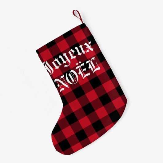 Joyeux Noel French Red Buffalo Check Kleine Kerstsok (Achterkant (Hangend))