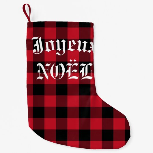 Joyeux Noel French Red Buffalo Check Kleine Kerstsok (Voorkant)