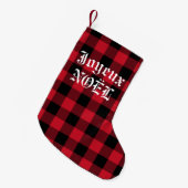 Joyeux Noel French Red Buffalo Check Kleine Kerstsok (Voorkant (Hangend))