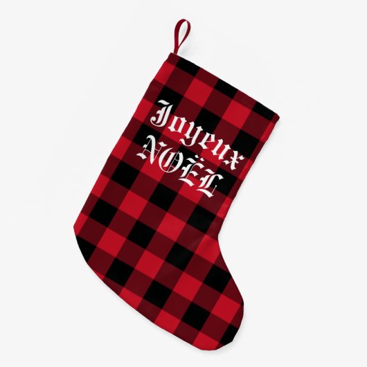 Joyeux Noel French Red Buffalo Check Kleine Kerstsok (Voorkant (Hangend))