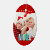 Joyeux Noel funky Blue red chic kerst Keramisch Ornament (Rechts)