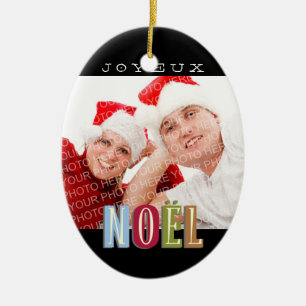 Joyeux Noel funky red green blue kermas Keramisch Ornament