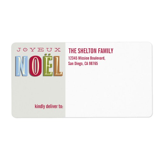 Joyeux Noel funky Red-kerstaangepast Etiket (Voorkant)