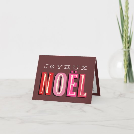 Joyeux Noel funky roze rode kerst Feestdagen Kaart (Voorkant)
