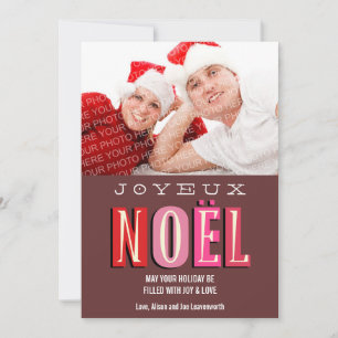 Joyeux Noel funky roze rood chique kerst foto Feestdagenkaart