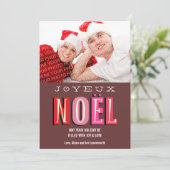 Joyeux Noel funky roze rood chique kerst foto Feestdagenkaart (Staand voorkant)