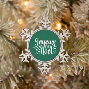 Joyeux Noel Green Tin Sneeuwvlok Ornament
