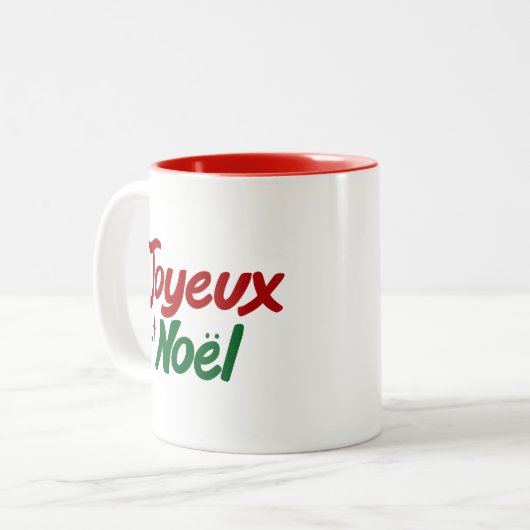 Joyeux Noël Hand Lettered  Tweekleurige Koffiemok (Voorkant links)