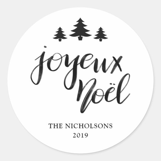 Joyeux Noel | Handgeschreven moderne feestdag Ronde Sticker (Voorkant)