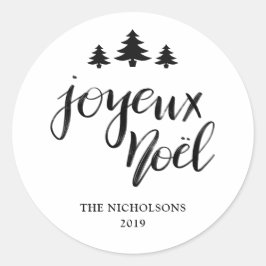 Joyeux Noel | Handgeschreven moderne feestdag Ronde Sticker