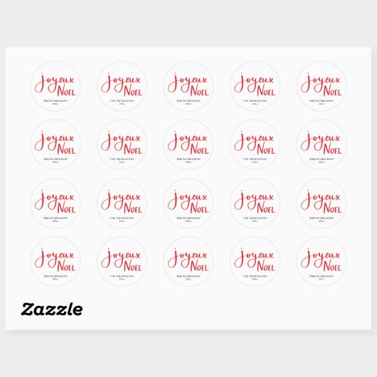 Joyeux Noel handgeschreven rood script Ronde Sticker (Vel)