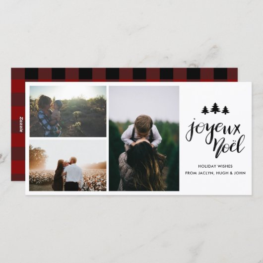 Joyeux Noel | Handgeschreven scriptvakantiefoto Feestdagenkaart (Voorkant / Achterkant)