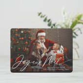 Joyeux Noel Handschrift Script Kerstfoto Feestdagenkaart (Staand voorkant)
