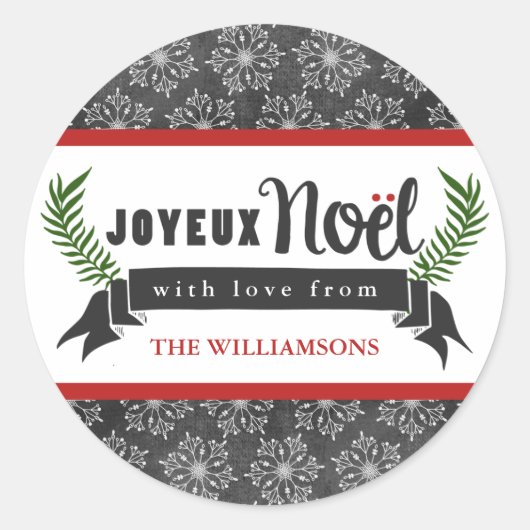 Joyeux Noel Holiday Gift Label Stickers / Grijs (Voorkant)