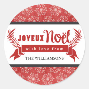 Joyeux Noel Holiday Gift Label Stickers / Rood
