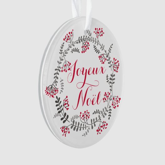 Joyeux Noël Holly Wreath kerstornament Ornament (voorkant)