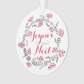 Joyeux Noël Holly Wreath kerstornament Ornament (voorkant)