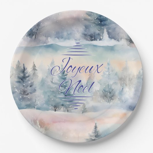 Joyeux Noël in koele tinten Papieren Bordje (Voorkant)