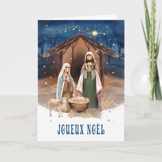 Joyeux Noël. Kaart nativiteitsscène in het Frans (Voorkant)