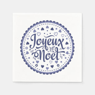 Joyeux Noel kalligrafie typografie blauw wit beeld Servet