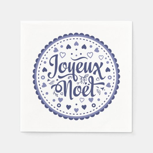 Joyeux Noel kalligrafie typografie blauw wit beeld Servet (Voorkant)
