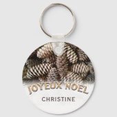 Joyeux Noel Kerst Vakantie Pine Cone Naam Sleutelhanger (Voorkant)