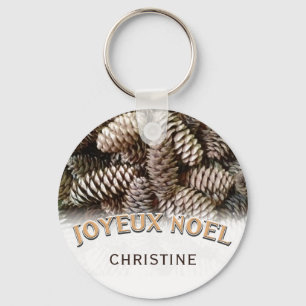 Joyeux Noel Kerst Vakantie Pine Cone Naam Sleutelhanger