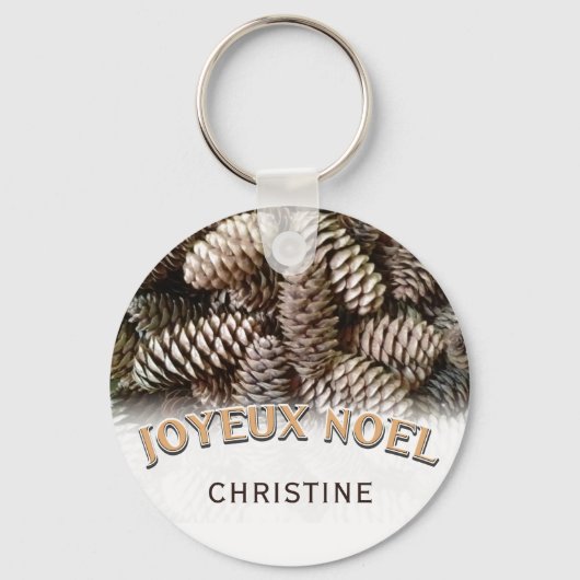 Joyeux Noel Kerst Vakantie Pine Cone Naam Sleutelhanger (Voorkant)