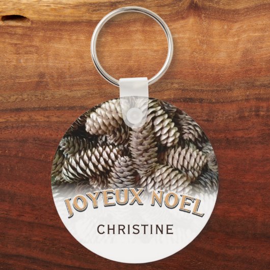 Joyeux Noel Kerst Vakantie Pine Cone Naam Sleutelhanger (Achterkant)