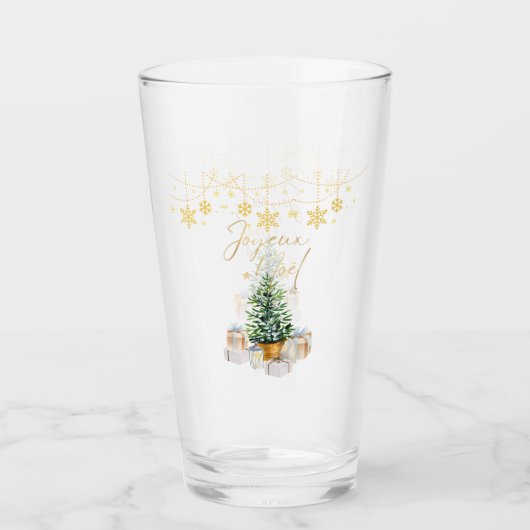 Joyeux Noel Kerstboom Gouden Sneeuwvlokken Glas (Voorkant)