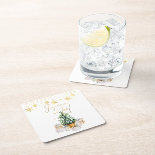 Joyeux Noel Kerstboom Gouden Sneeuwvlokken Kartonnen Onderzetters (Insitu)