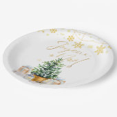 Joyeux Noel Kerstboom Gouden Sneeuwvlokken Papieren Bordje (Gekanteld)
