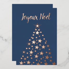 Joyeux Noel kerstboom Stars Roos Gold Folie Feestdagenkaart