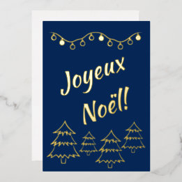 Joyeux Noel kerstlampjes blauw Folie Feestdagenkaart