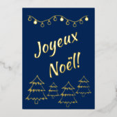 Joyeux Noel kerstlampjes blauw Folie Feestdagenkaart (Voorkant)