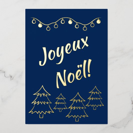 Joyeux Noel kerstlampjes blauw Folie Feestdagenkaart (Voorkant)