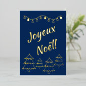 Joyeux Noel kerstlampjes blauw Folie Feestdagenkaart (Staand Voorkant)
