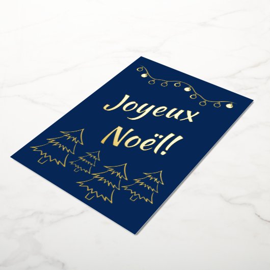 Joyeux Noel kerstlampjes blauw Folie Feestdagenkaart (Gedraaid)