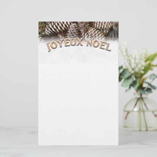 Joyeux Noel Kerstmis Vakantie Pine Cone Briefpapier (Staand voorkant)