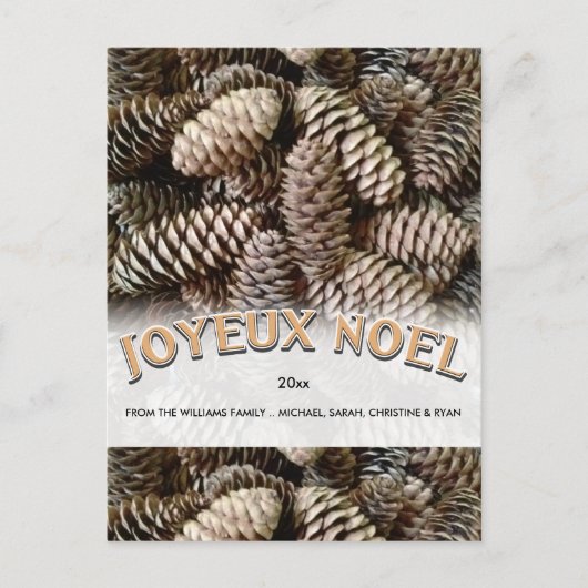 Joyeux Noel Kerstmis Vakantie Pine Cone Custom Feestdagenkaart (Voorkant)