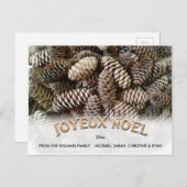 Joyeux Noel Kerstmis Vakantie Pine Cone Custom Feestdagenkaart (Voorkant / Achterkant)