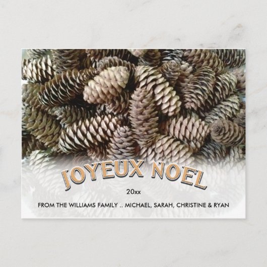 Joyeux Noel Kerstmis Vakantie Pine Cone Custom Feestdagenkaart (Voorkant)