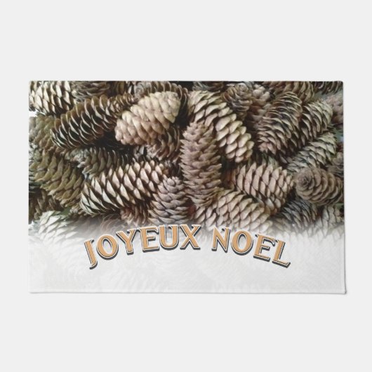Joyeux Noel Kerstmis Vakantie Pine Cone Deurmat (Voorkant)