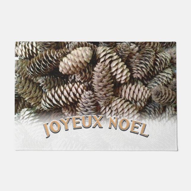 Joyeux Noel Kerstmis Vakantie Pine Cone Deurmat (Voorkant)