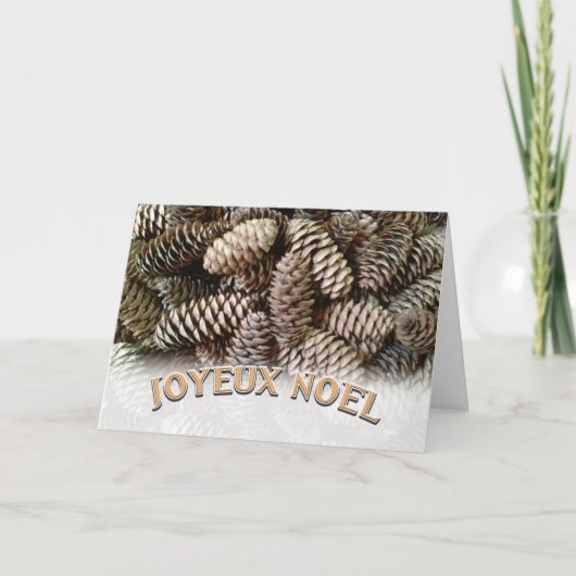 Joyeux Noel Kerstmis Vakantie Pine Cone Feestdagen Kaart (Voorkant)