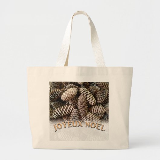 Joyeux Noel Kerstmis Vakantie Pine Cone Grote Tote Bag (Voorkant)